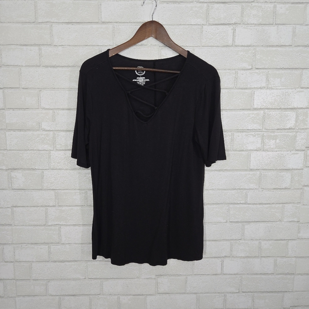 Maurices lace up front short sleeve black tee
